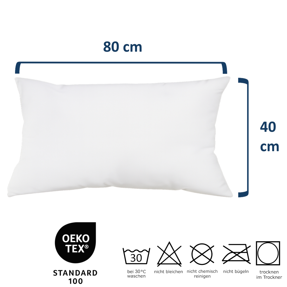 Kopfkissen mit Federfüllung 80 x 40 cm, Füllmenge 695g, VE 1 Stück, UV 18 Stück