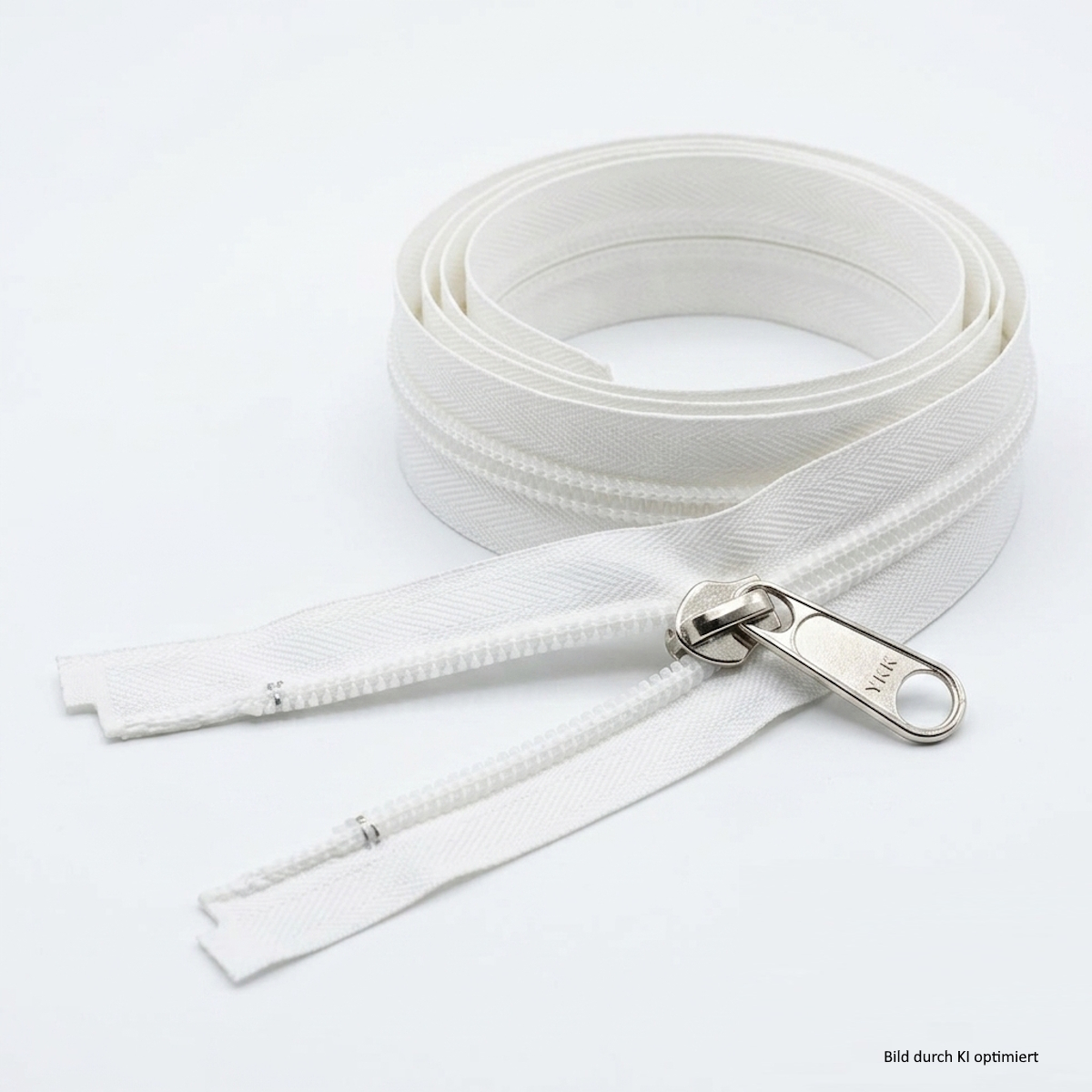 YKK 2-Wege teilbarer Reißverschluss, Spirale (Coil), weiß 582, 200 cm, Metall, 10mm, Band 40mm, inkl. 2 Doppelgriff-Schiebern (10CF Two-way)
