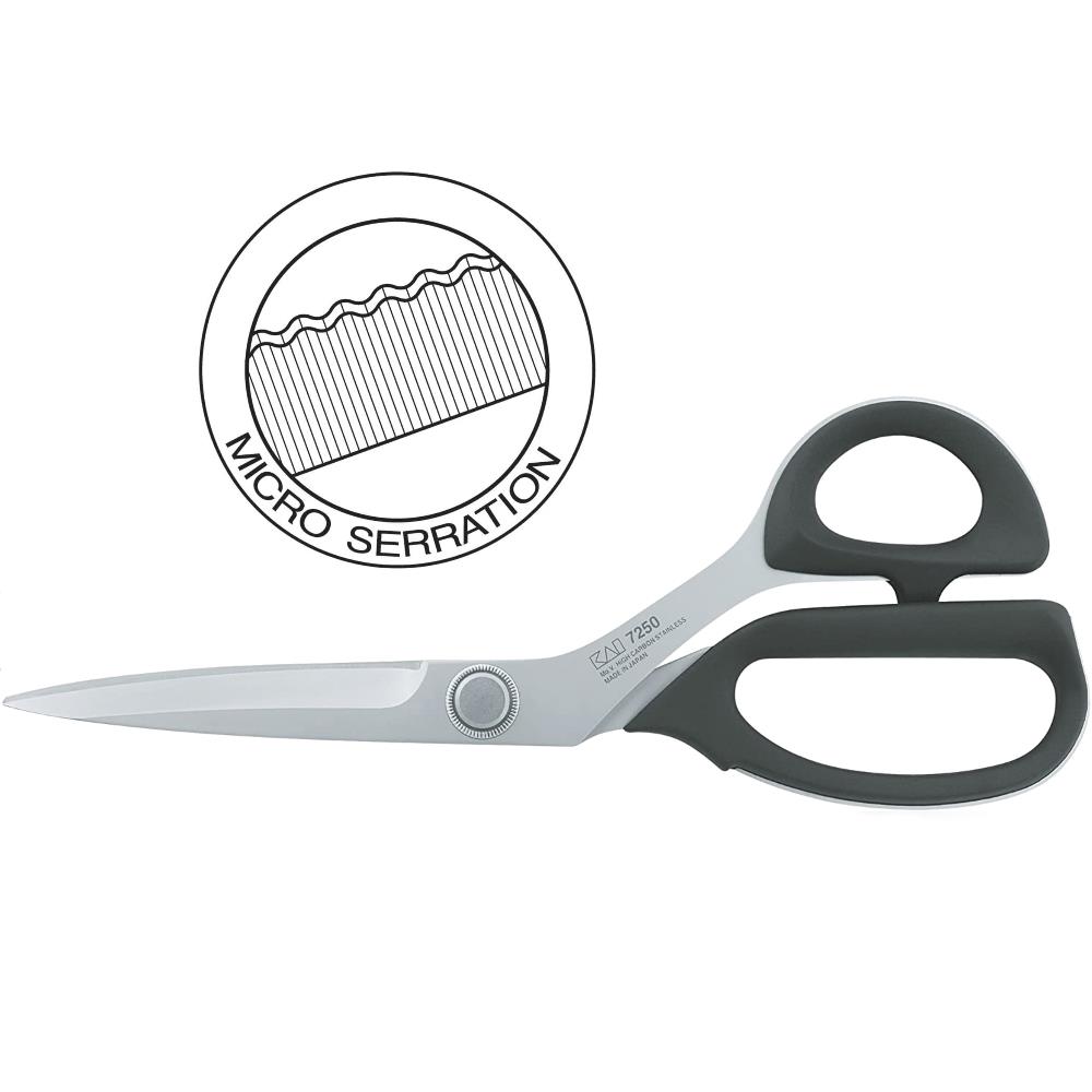 KAI Zuschneide-Stoffschere 10 Zoll 7250 SE, Micro-Zahnung, Länge 250 mm, schwarzer Kunststoffgriff