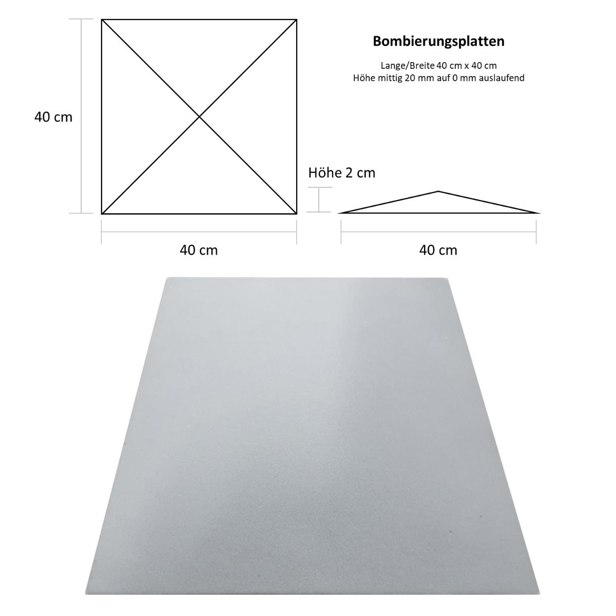 Bombierungsplatten P35/50, weiß, VE 1 Stück, UV Bund 10 Stück, 40x40cm, Höhe 2cm auf ca. 0cm