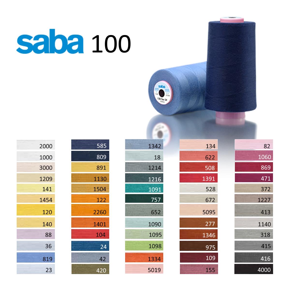 Saba 100, 1.000 m (Tex 30), VE ab 1 Rolle(n), UV 10 Rollen, diverse Farben