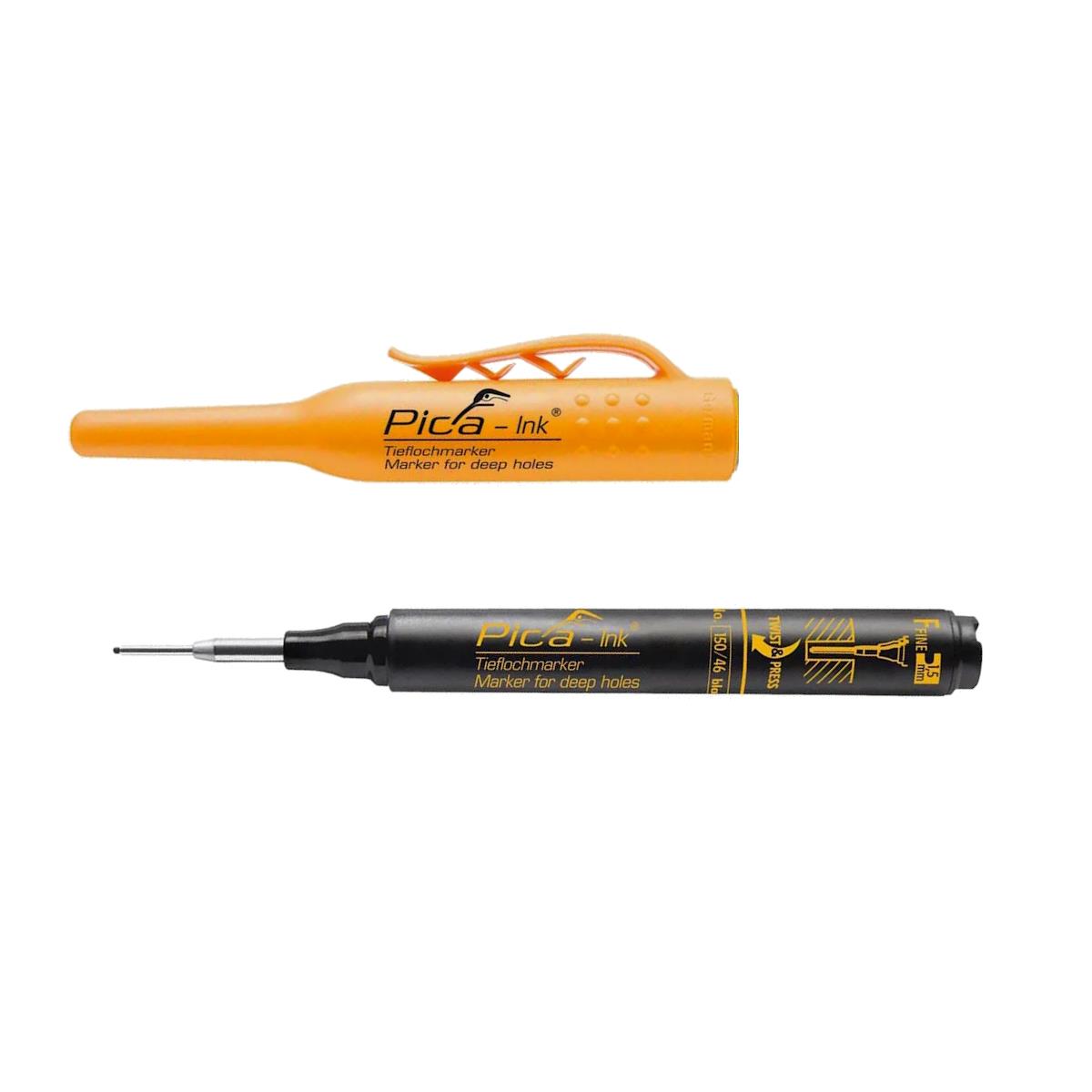 PICA INK Tieflochmarker schwarz 150/46, 1,5mm Bohrlochmarker mit Halteclip, VE 1 Stück, UV 10 Stück