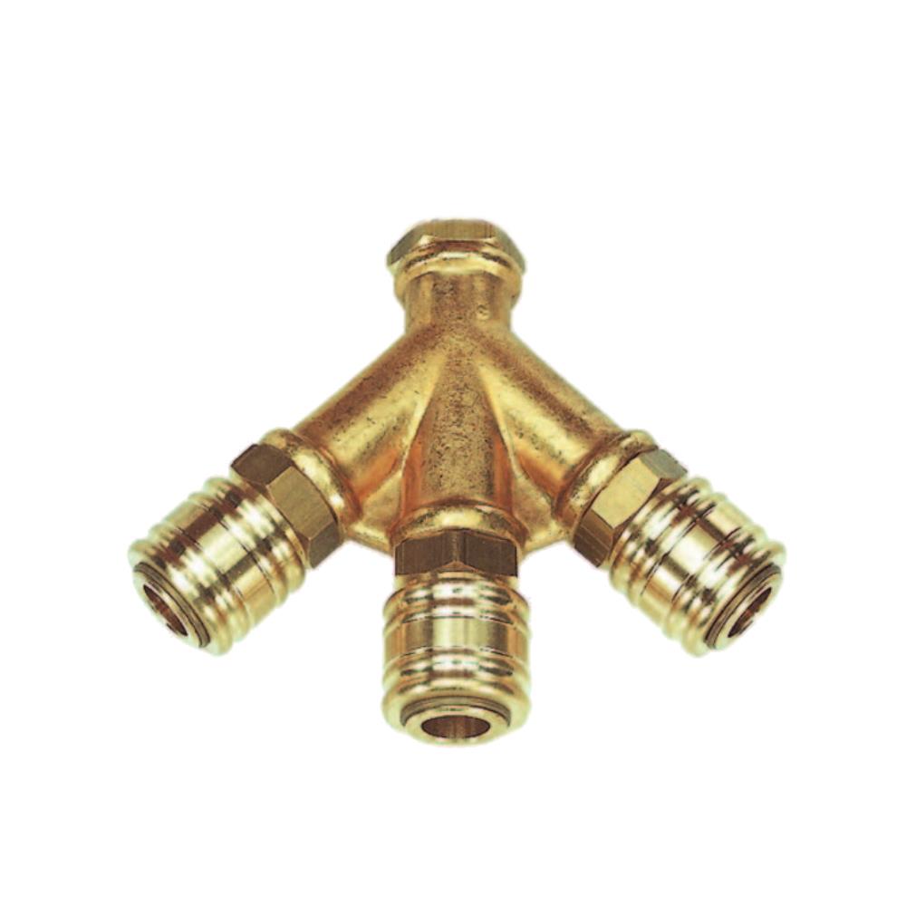 Verteiler für Druckluftschlauch 3/8 Zoll, 3 Abgänge, Messing, VE 1 Stück