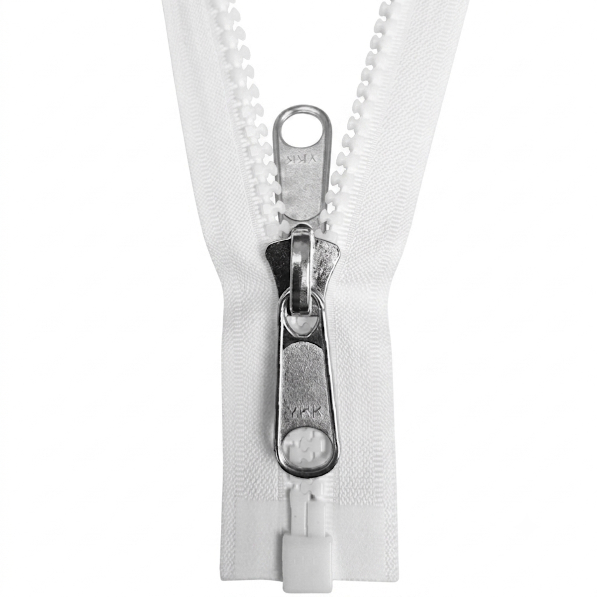 YKK teilbar,Zacke, weiß 582, 50 cm, Kunsttoffsteckteil, 10mm, Bandbreite 40mm, Doppelgriff