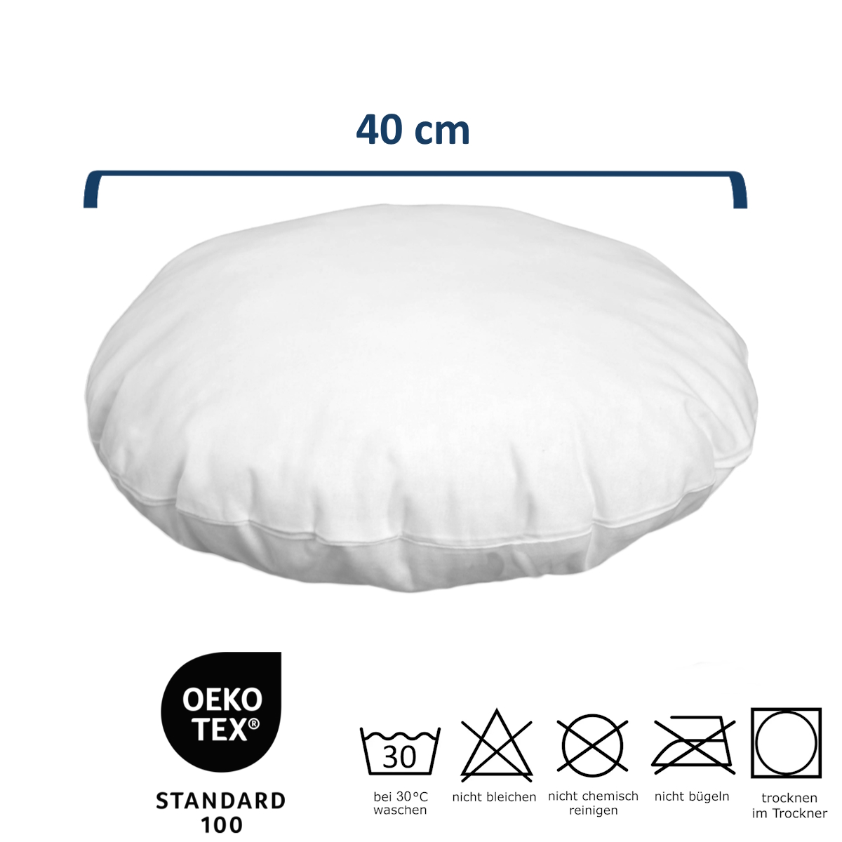 Deko-Kissen, rund mit Federfüllung 40 cm, Füllmenge 330g, VE 1 Stück, UV 40 Stück, Dekokissen