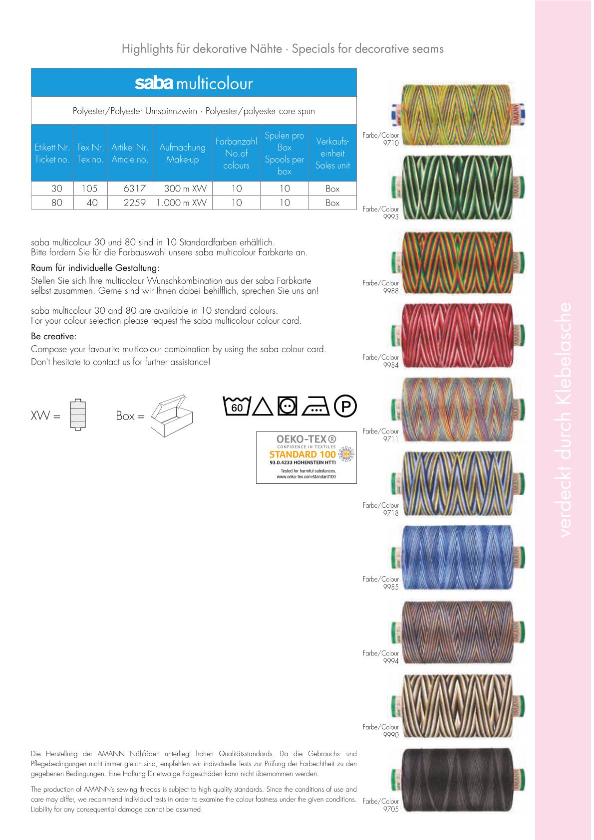 Saba 30 Multicolor, 300 m (Tex 105), schwarz-grau (9705), VE 5 Rollen, UV 10 Rollen