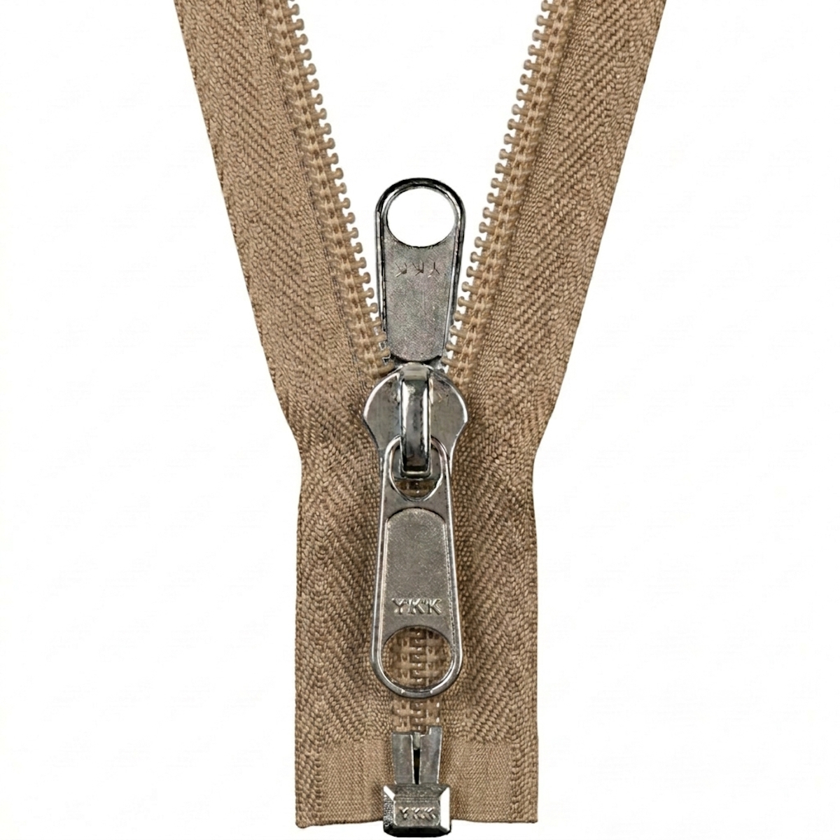 YKK teilbar, Spirale, beige 573, 100 cm, Metallsteckteil, 10mm, Band 40mm, Doppelgriff (10CF open)