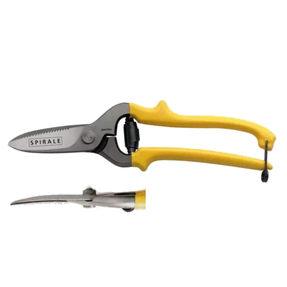 Kretzer Spirale 9,5 Zoll Lederschere gebogen, Zackenschnitt, Länge 24 cm, gelber Griff