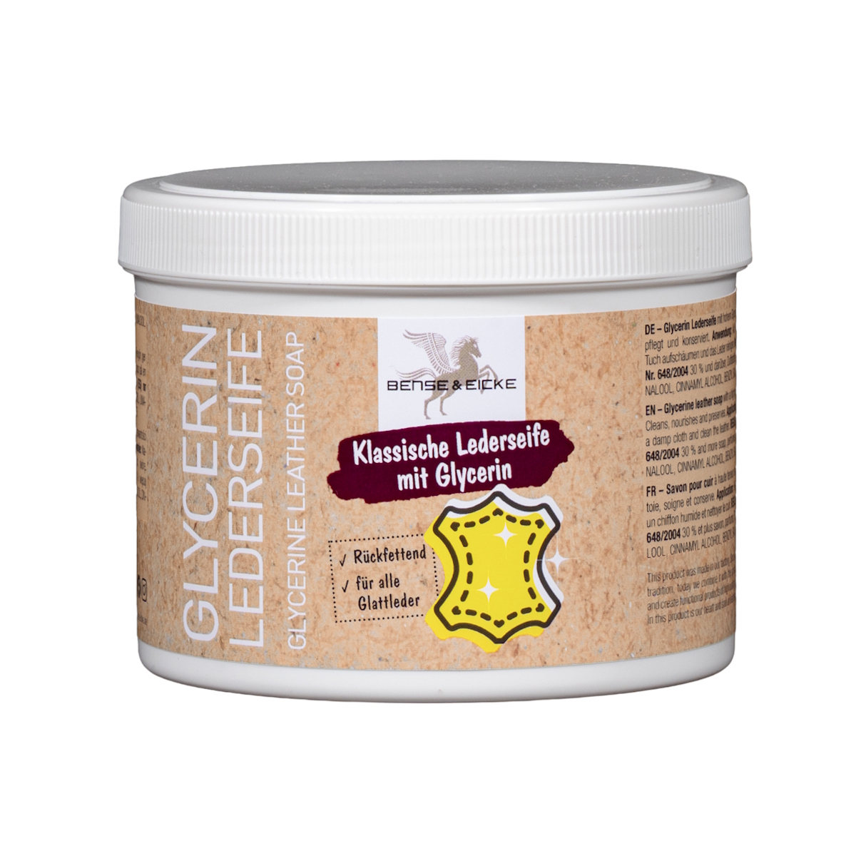 Klassische Lederseife 500g Dose, Lederreinigung, VE 1 Stück, für Glattleder mit Glycerin