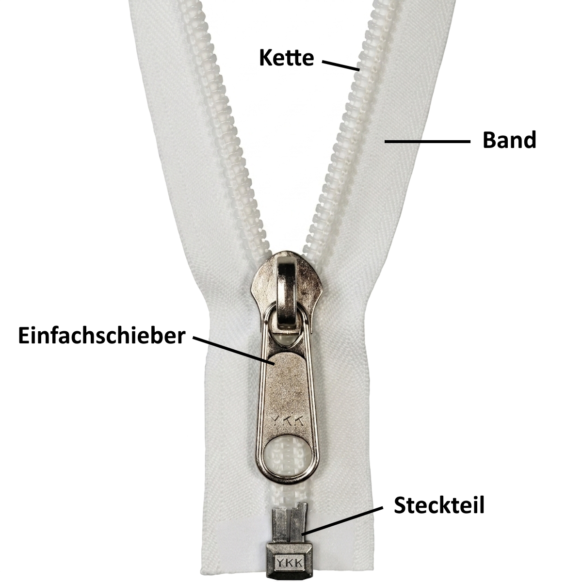 YKK teilbar, Spirale, weiß 582, 30 cm, Metallsteckteil, 10mm, Band 40mm, Einfachgriff (10CF open)
