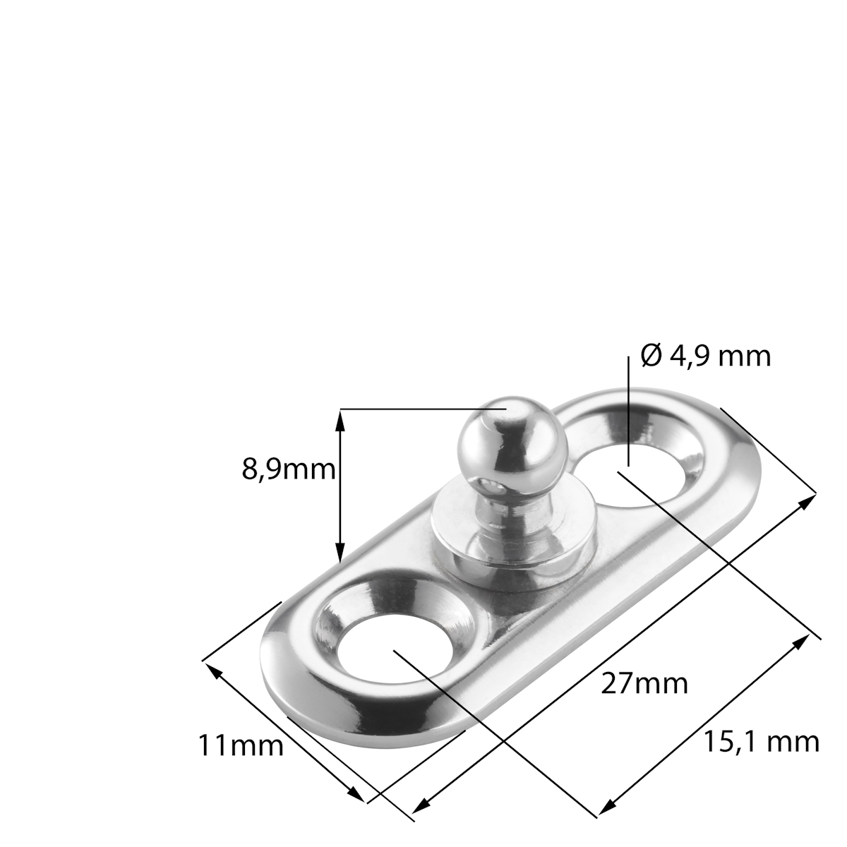 LOXX Unterteil, ovale Kugelplatte 27mm x 11mm, Nickel, VE 1 Stück, UV 100 Stück, zum Verschrauben