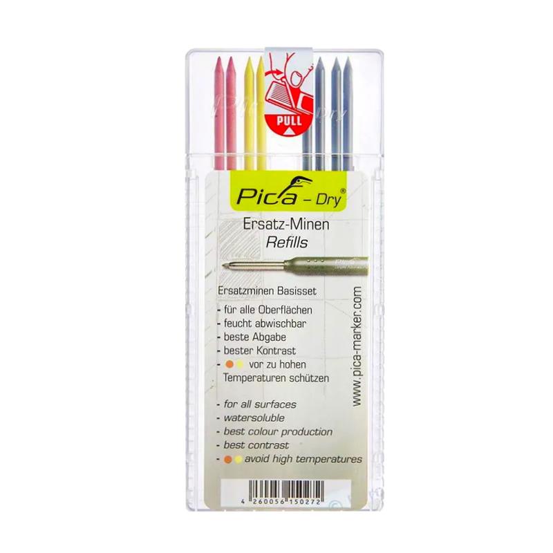 PICA - Dry Marker Ersatzminen bunt (gelb, rot, graphit), VE 8 Stück, UV 10 Pakete
